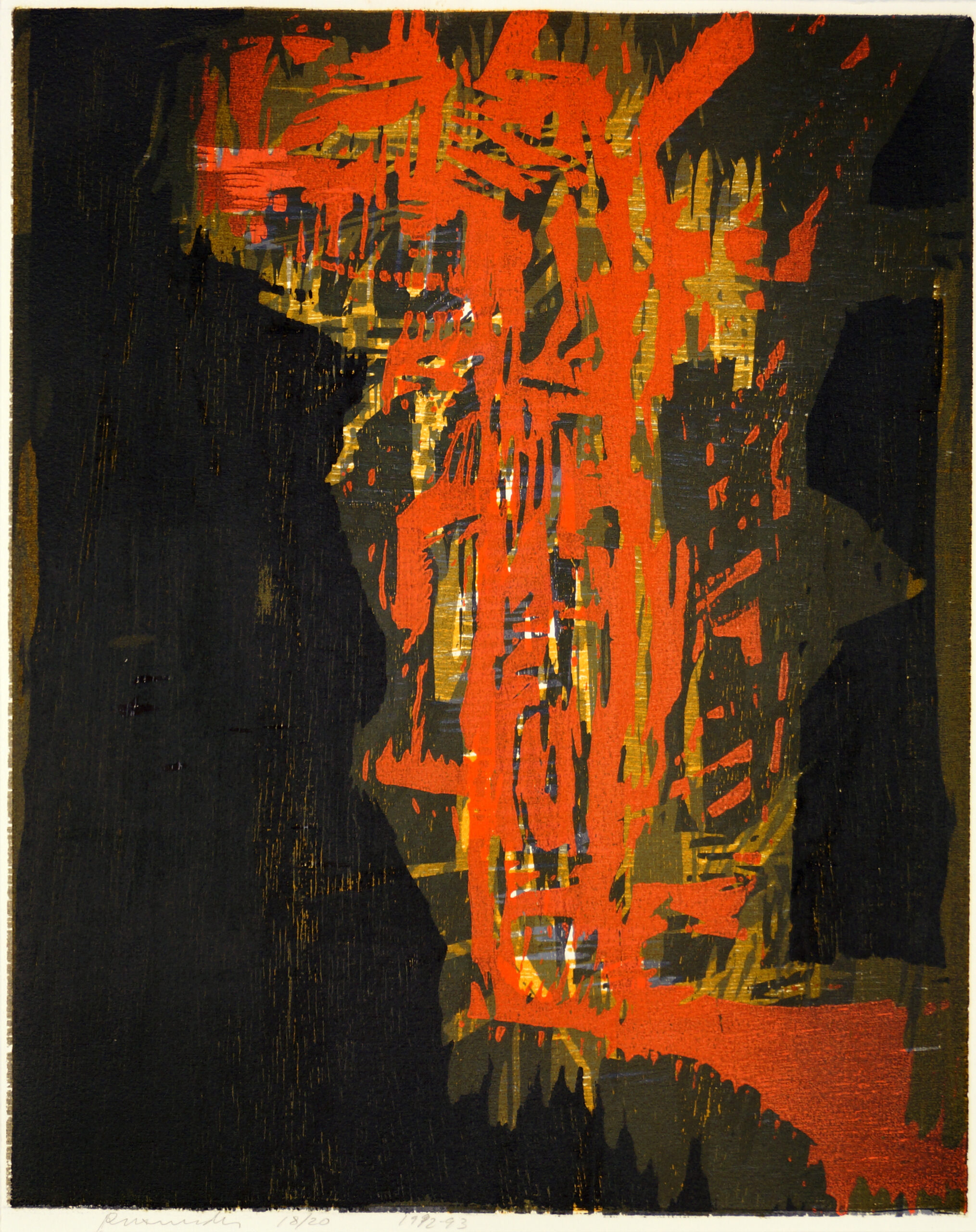 Peter Brandes: Uten tittel, fra Isak-variationer, 1992-1993, fargetresnitt. Gave fra kunstneren