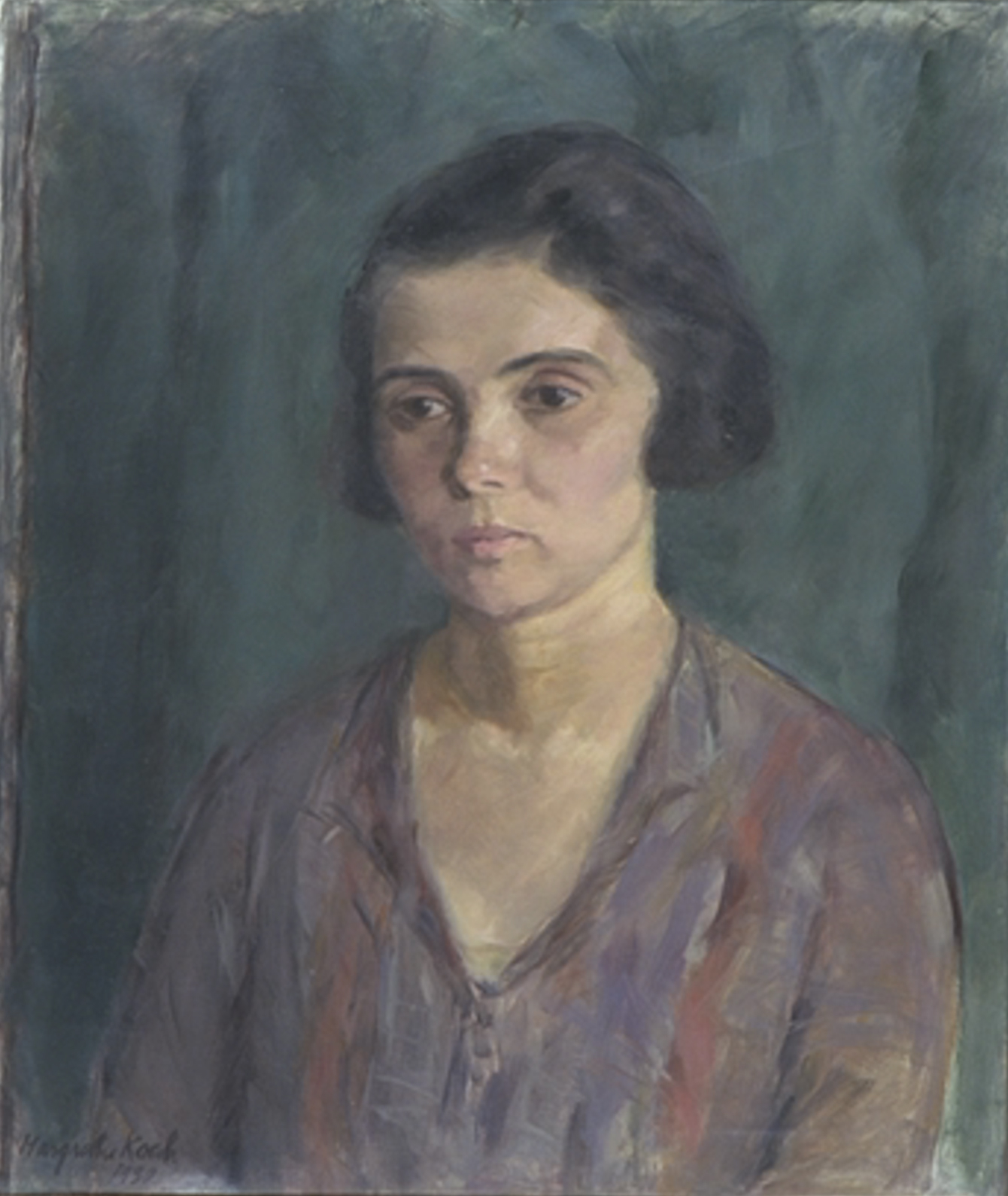 Margrethe Koch: Kvinneportrett, 1930, olje på lerret, 55 x 47 cm. Foto: Haugalandmuseet